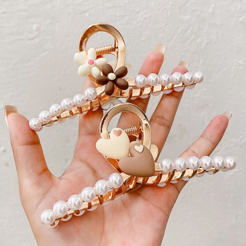 Kẹp tóc hình cá mập đính ngọc trai giả thời trang cho nữ