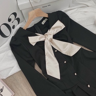 ĐẦM ĐEN PHỐI NUDE NƠ CỔ🖤