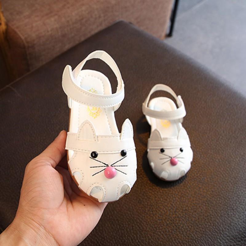 Giày sandal tập đi bằng da PU , họa tiết mèo cho bé gái