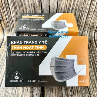 Khẩu Trang y tế 4 lớp Than Hoạt Tính mới 50 cái/ hộp Bông Bạch Tuyết Chính Hãng