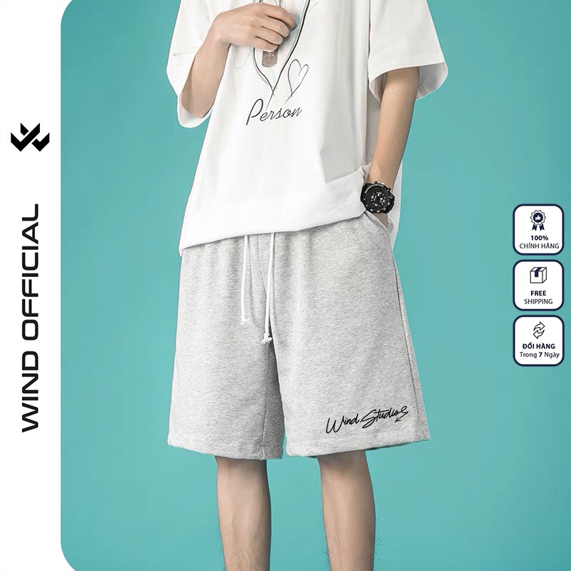 Quần short thun nam nữ WIND unisex ống rộng SIGNATURE đùi lửng ngố thời trang mặc nhà | BigBuy360 - bigbuy360.vn