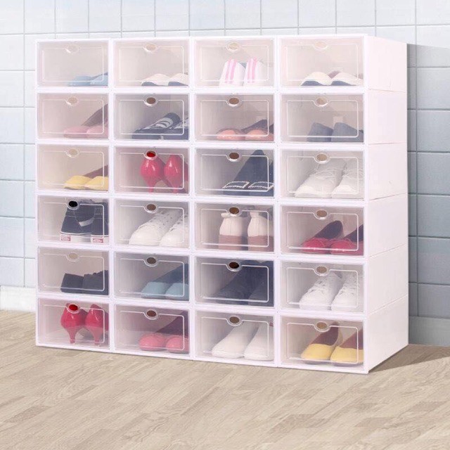 [Tặng Kèm Gói Hút Ẩm] Combo 18 hộp đựng giày đa năng - Hộp giày nắp nhựa Mica cứng