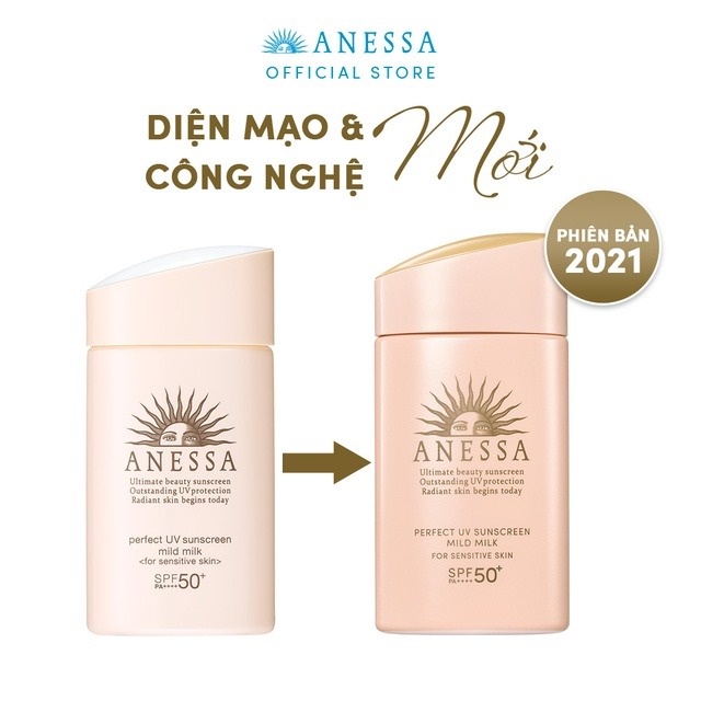 Sữa Chống Nắng Anessa Cho Da Nhạy Cảm & Trẻ Em 60ml Perfect UV Sunscreen Mild Milk  SPF50+/PA++++