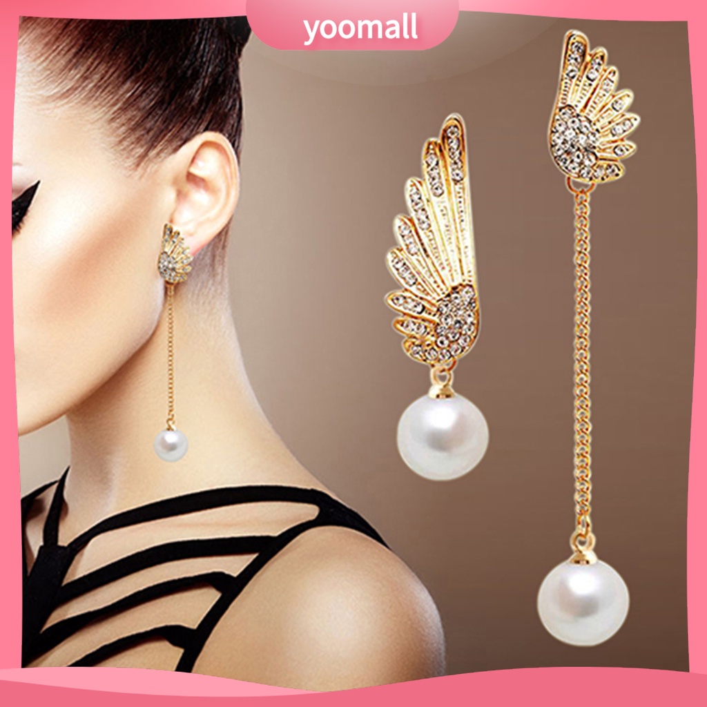 Đôi khuyên tai dài hình đôi cánh và ngọc trai xinh xắn cho nữ