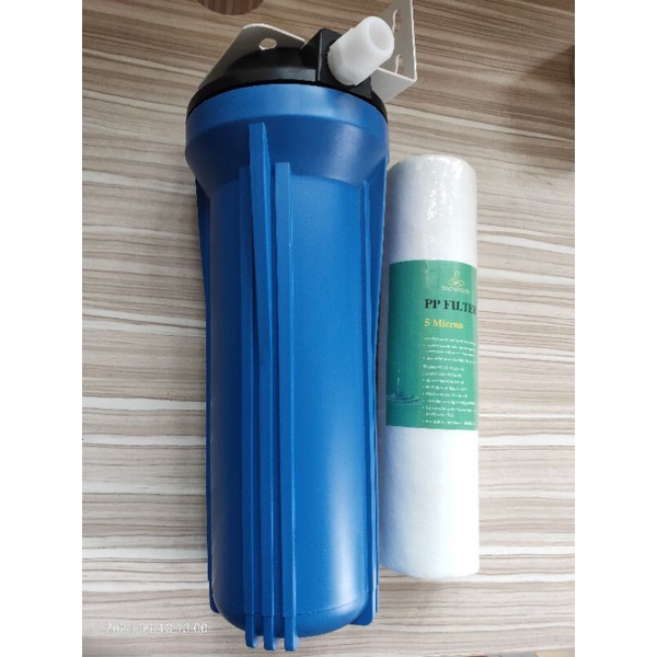 Com bo bộ lọc thô 10 inch ren 21 (cốc xanh+bát ren 21 và 2 kép nhựa ren 21, giá đơn, nesca, vít ), bộ lọc thô