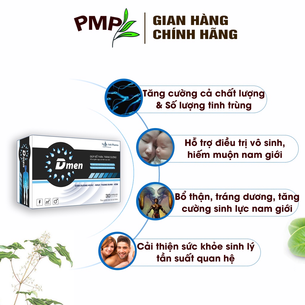 Dmen PMP Tăng Cường Chất Lượng Tinh Trùng (Tặng 3 Gói Muối Kiềm Sodium Hydrocarbonate Mua Kèm Deal Sốc)