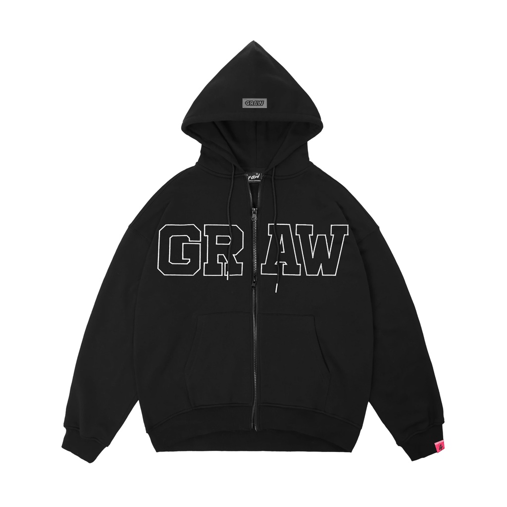 Áo HOODIE ZIP Màu Đen Basic Graw - Đen