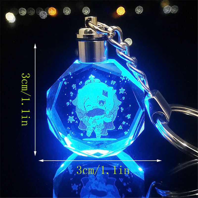 Mặt dây chuyền móc khóa pha lê LED đầy màu sắc họa tiết Genshin Impact Wendy Klee Keqing Qiqi 3 cm