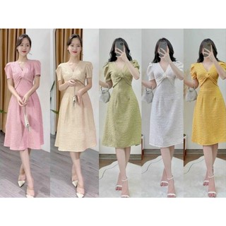 Váy công sở thiết kế ngực nơ xoắn nữ tính