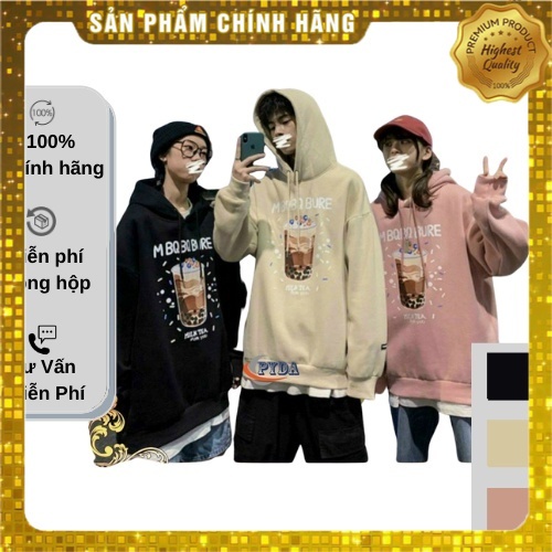 [Hàng Auth] Áo Hoodie Unisex In Hình Ly Trà Sữa, Tay Dài Dáng Rộng Nam Nữ - K031_PY
