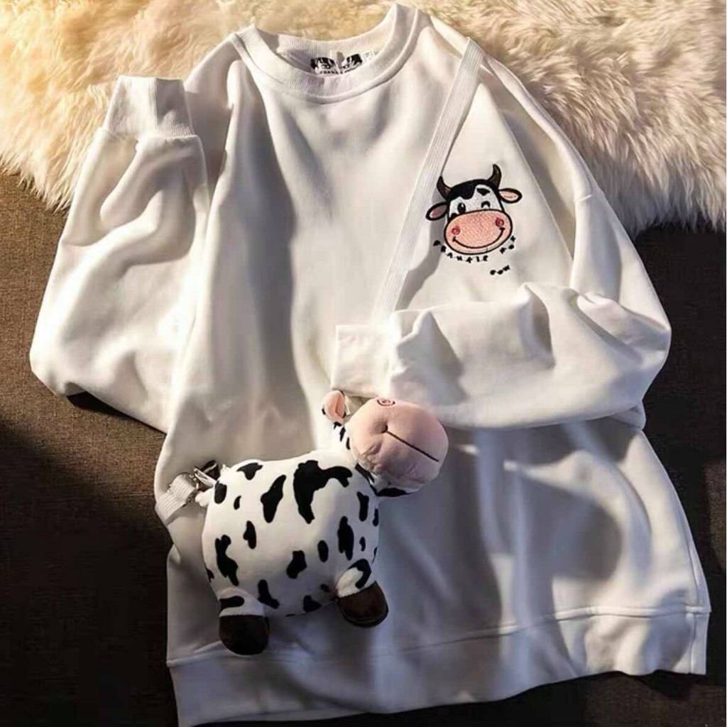 Áo sweater in hình Bò Sữa 2 màu unisex nam nữ chất nỉ bông