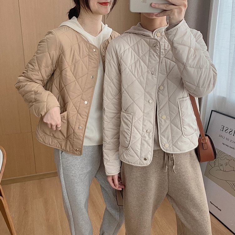 Áo Khoác Cotton Có Đệm Cotton Dáng Rộng Không Cổ Hình Thoi Dễ Phối Đồ Thời Trang Mùa Đông Mới Dành Cho Bạn Nữ 2021