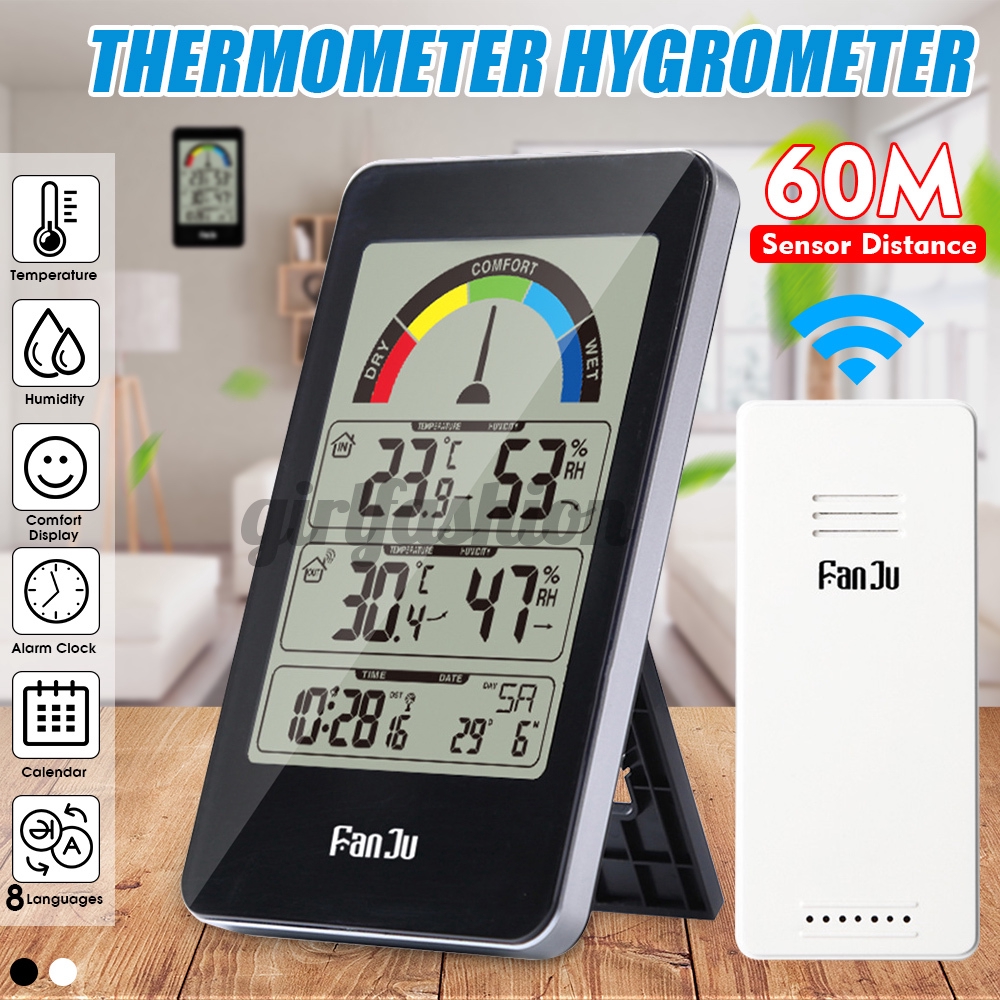 Digital LCD Thermometer Hygrometer Weather Station Wireless Indoor Outdoor Forecast Sensor Clock Comfort Indication