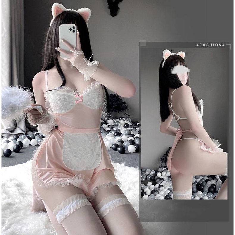 Bộ đồ ngủ hóa trang cô hầu gái phối ren cổ chữ V khoét sâu gợi cảm cho nữ | BigBuy360 - bigbuy360.vn