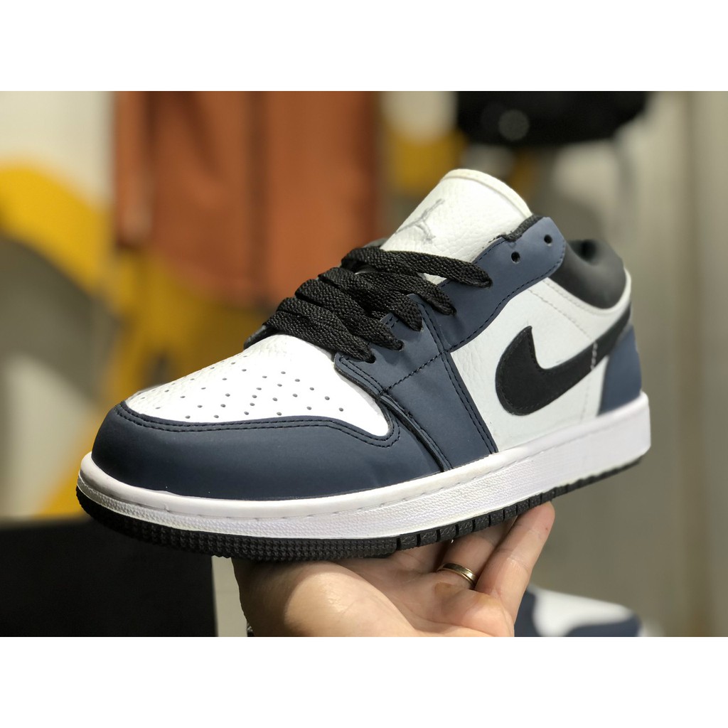 Giày Sneaker Jordan 1 Low Navy Da nhăn Fullbox, Giày thể thao nam nữ jordan 1 xanh navy hàng đẹp, đi êm chân