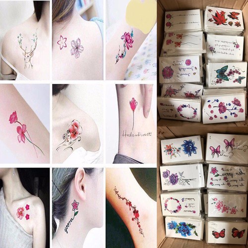 Set 30 hình xăm màu dán tạm thời xóa được giả tatoo chống nước, hình săm nước tha thu đẹp mini nam nữ lâu trôi 15 ngày