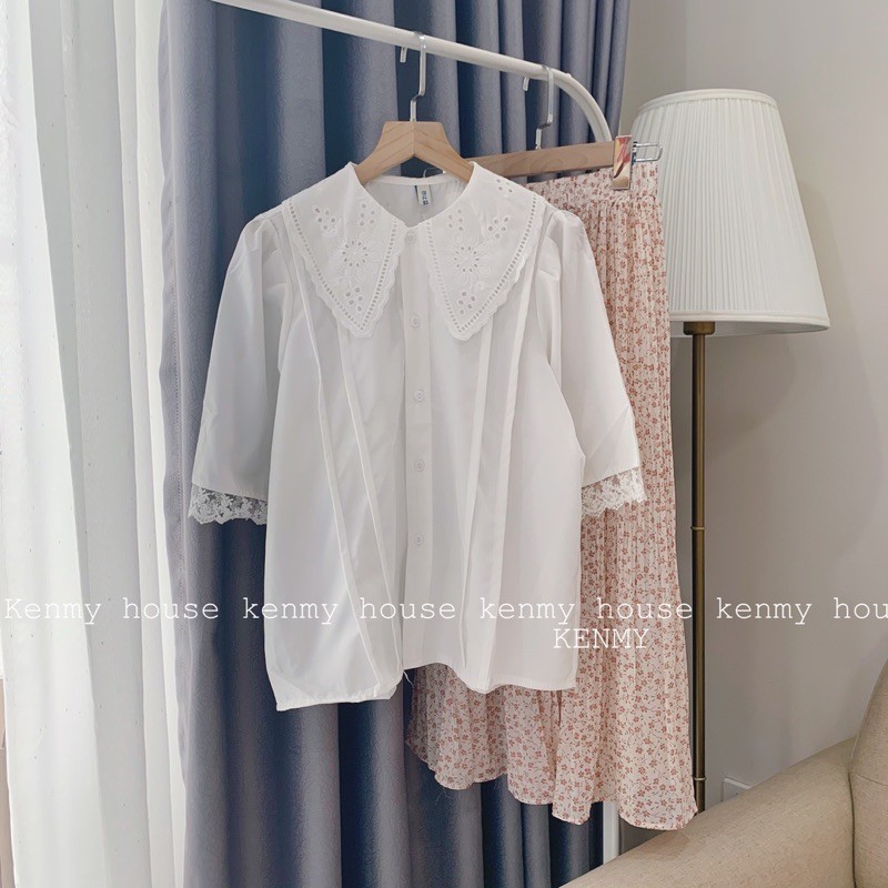 Áo sơ mi trắng cổ pha ren ✅ [ HÌNH THẬT SHOP CHỤP ]