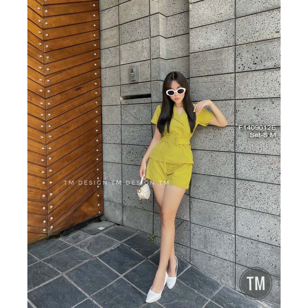 Set bộ áo vest khuy bọc thắt đai eo tay con kèm quần short!