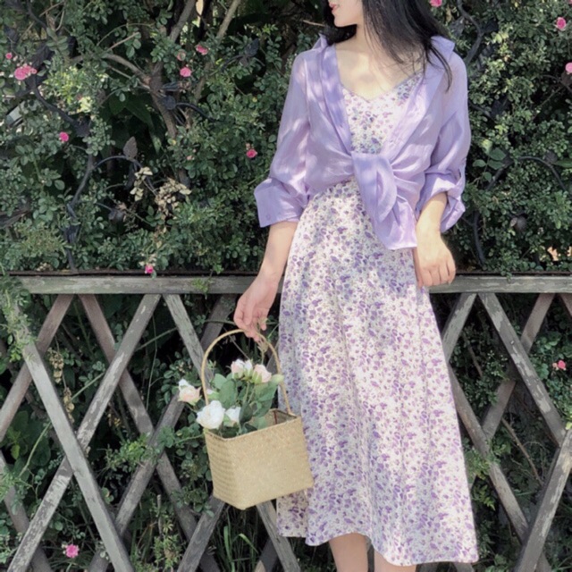 (ORDER) SET ÁO SƠ MI TÍM - ĐẦM HOA NHÍ TÍM