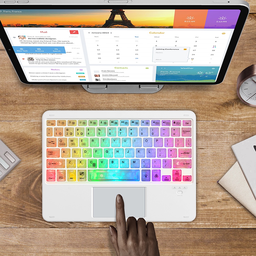Bàn phím không dây bluetooth GOOJODOQ đèn LED RGB thích hợp cho điện thoại iPad Pro Air Xiaomi Huawei Android Windows