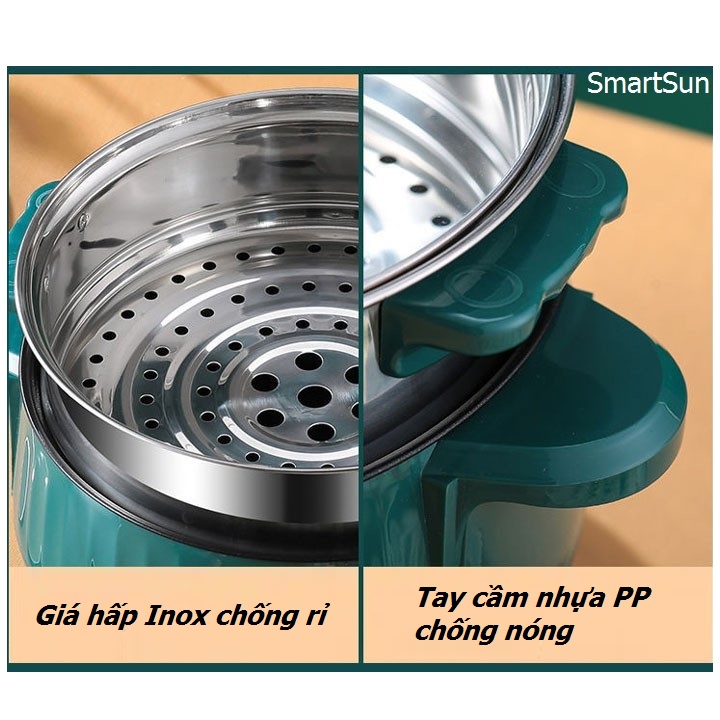 Nồi Lẩu Điện 28cm, Nồi Điện Đa Năng Rán, Chiên, Xào, Hấp, Có Lớp Chống Dính Teflon Kèm Xửng Hấp - Gia dụng SmartSun