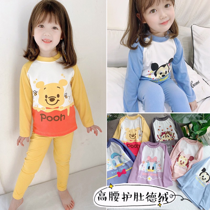 LYCRA Set Đồ Bộ Dài Tay Họa Tiết Hoạt Hình Dễ Thương Dành Cho Các Bé