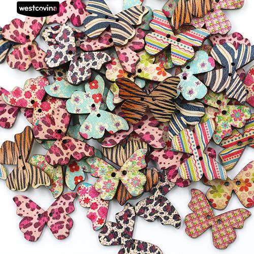 Set 50 nút áo gỗ 2 lỗ hình bướm chuyên dùng cho thợ may