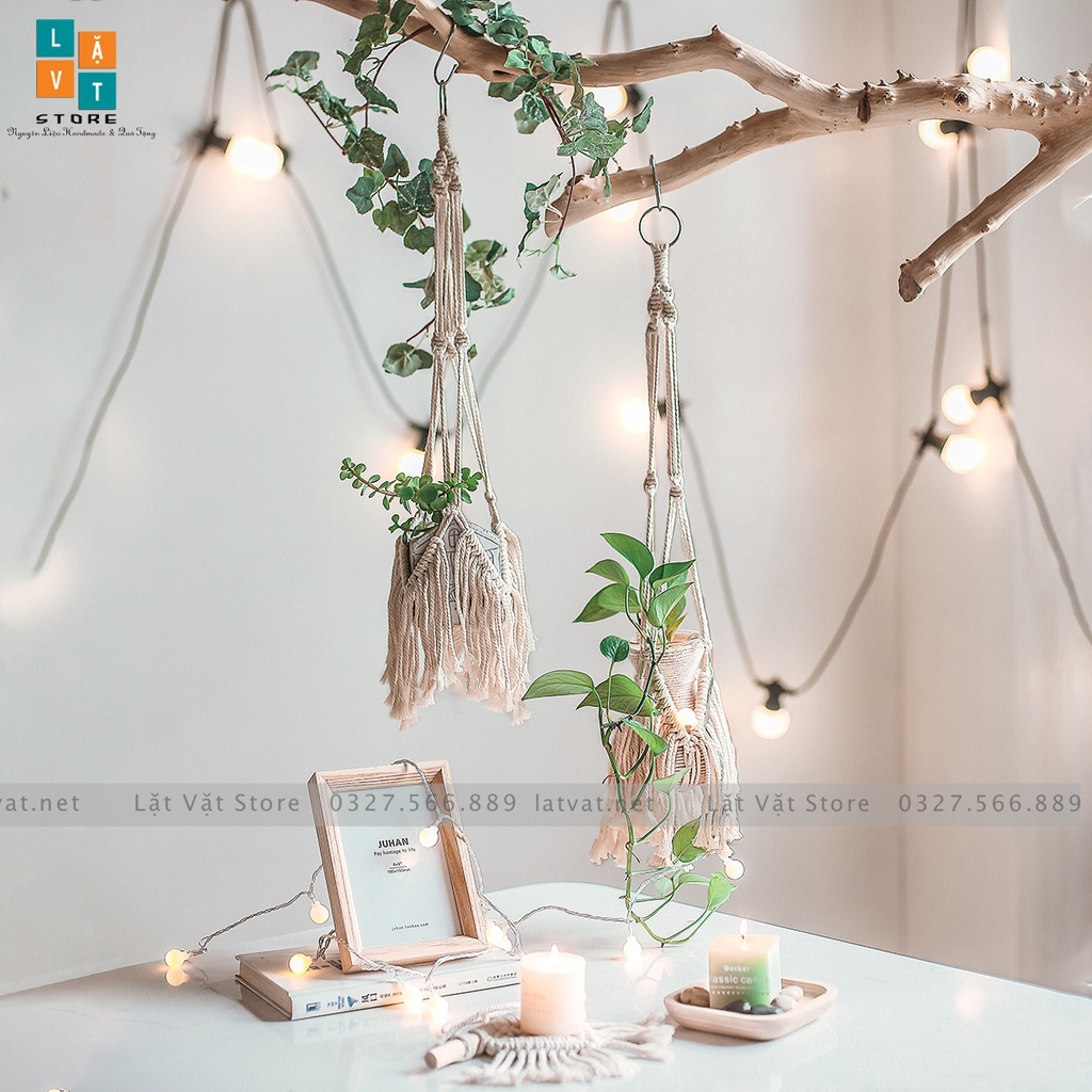 Chậu Hoa dạng treo, túi lưới Macrame dệt tay Monternet handmade  - giỏ treo chậu cây quà tặng, trang trí decor home