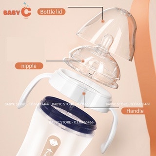 Bình sữa Kamidi Silicon trắng Chính Hãng, bình sữa tay cầm có ống trợ ti chống sặc cho bé dung tích 150ml/250ml - BabyC