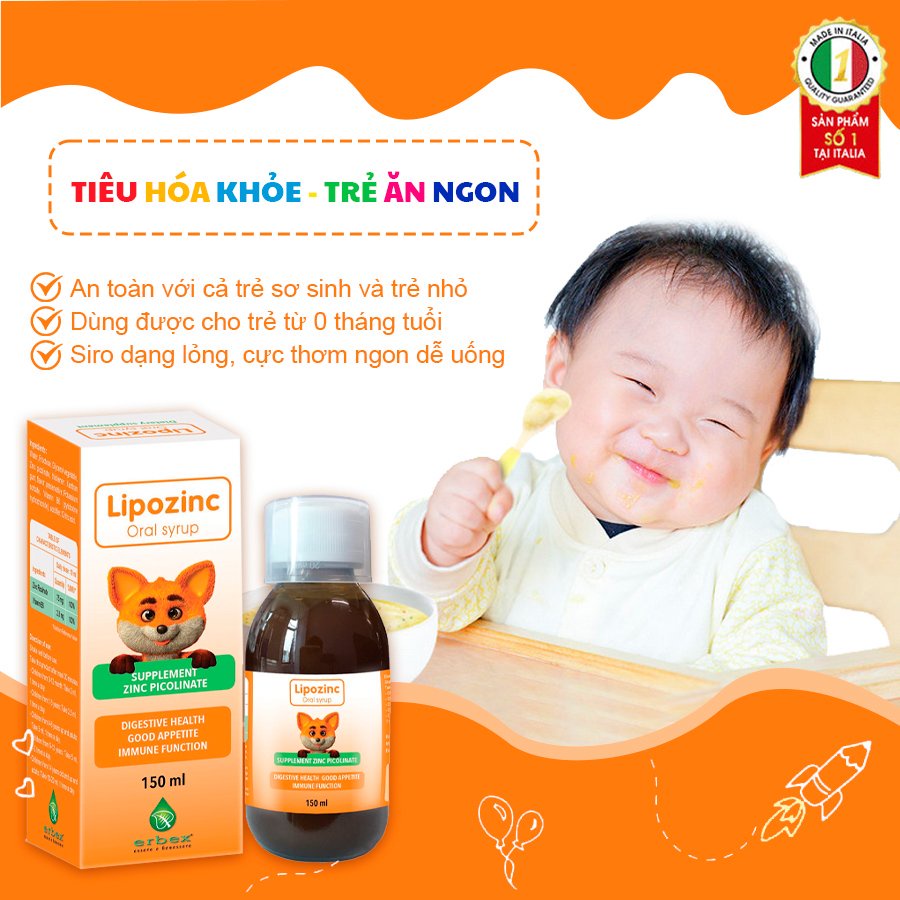 Siro Lipozinc oral syrup bổ sung kẽm giúp bé ăn ngon hỗ trợ tăng đề kháng Lọ 150ml