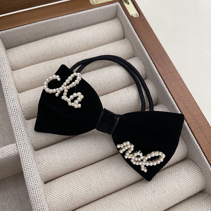 Dây buộc tóc vải nhung đính ngọc trai xinh xắn phong cách Hàn Quốc dành cho nữ