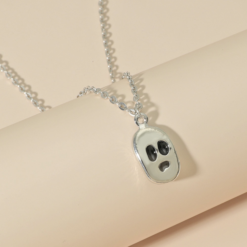 Vòng cổ Hai Lớp Mặt Hình Ma Màu Sắc Bạc Phong Cách Halloween Cho Nữ