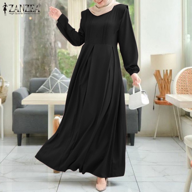 Váy maxi Zanzea tay dài có khóa kéo sau lưng phong cách cổ điển thời trang cho nữ