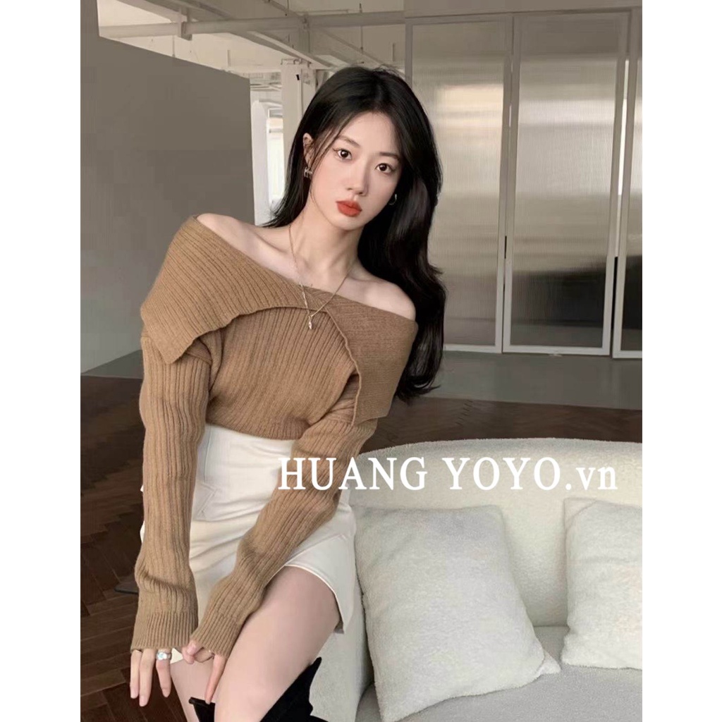 Áo sweater Dệt Kim Tay Dài Dáng Rộng Màu Trơn Phong Cách Hàn Quốc Thời Trang Cho Nữ