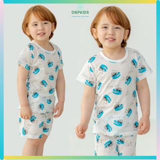 Đồ bộ cộc tay bé trai bé gái cotton giấy cá sấu Isoop xuất Hàn bộ cho bé từ 8-27kg SAU1621