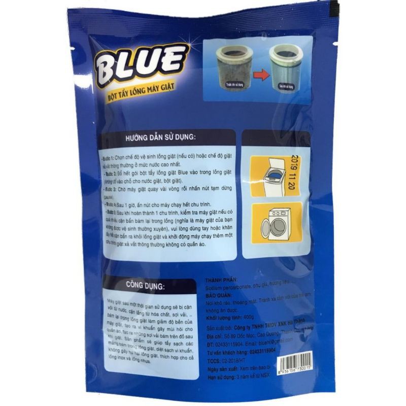 Bột vệ sinh tẩy lồng máy giặt gói 400g - thương hiệu Blue