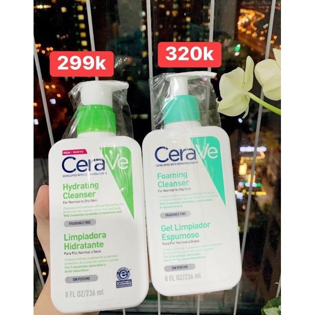 Sữa rửa mặt cho da dầu mụn nhạy cảm Cerave Foaming Cleanser và da khô Hydrating Cleanser [Bản Úc nội địa]