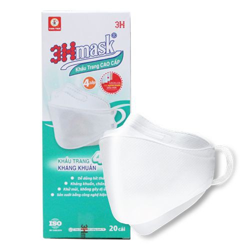 Khẩu Trang 3Hmask 4D Kháng Khuẩn Cao Cấp Màu Trắng [20 Cái/Hộp] - Chính Hãng Vĩnh Tiến - Ngăn Bụi Mịn Và Vi Khuẩn | BigBuy360 - bigbuy360.vn