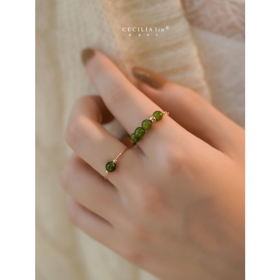 Nhẫn Đính Ngọc Bích Hetian Màu Ngọc Bích Sang Trọng Phong Cách Retro Đơn Giản Cao Cấp Cho Nữ
