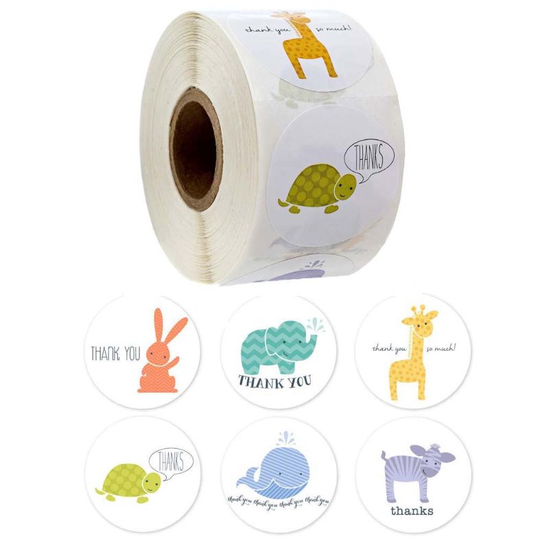 Cuộn 500 Miếng Dán 6 Kiểu Hình Động Vật Chữ Thank You