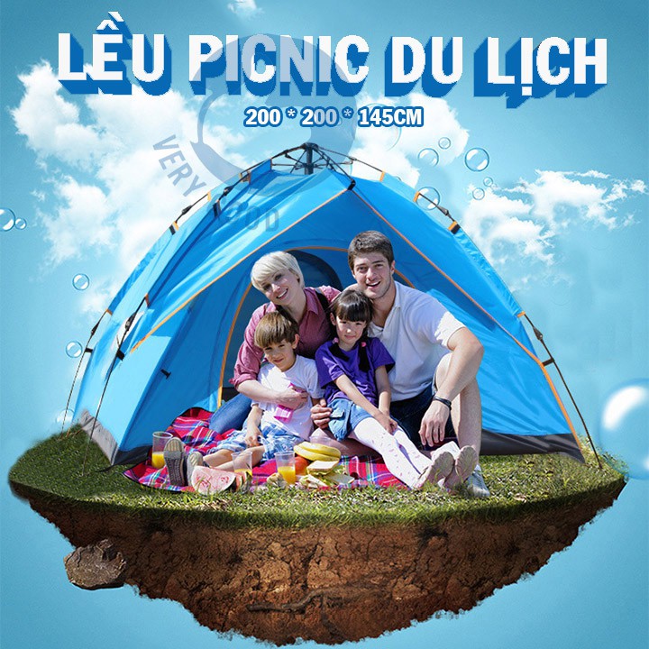 Lều cắm trại, phượt, du lịch, picnic gia đình (2-4 người) cao cấp tự động, chống nước, chống muỗi, chống  tia hoại tử TK