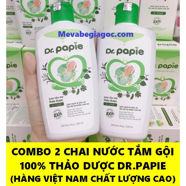 COMBO 2 Chai Nước Tắm Gội Thảo Dược An Toàn Cho Trẻ Sơ Sinh Dr.Papie (230ml/ Chai) (Việt Nam)