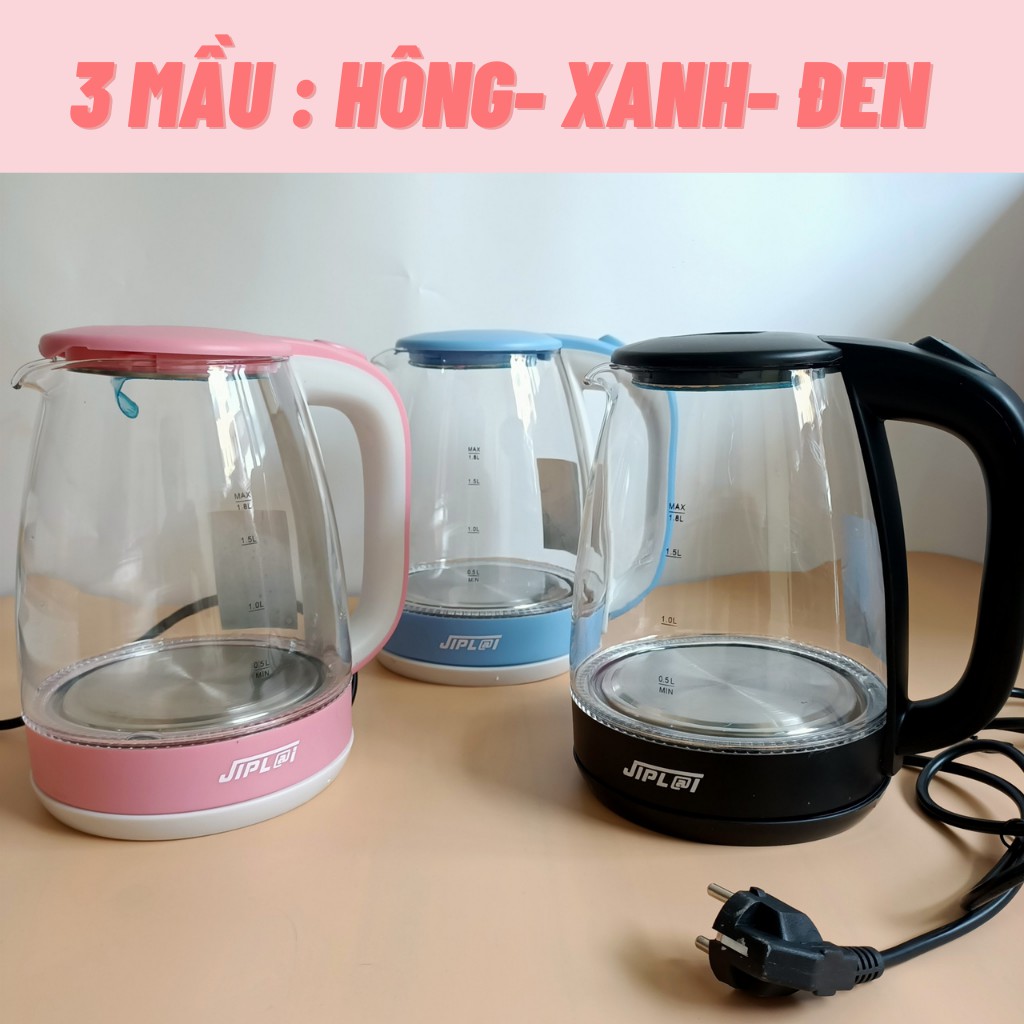 [ Loại 1] Ấm Siêu Tốc Thủy Tinh JIPLai Chính Hãng Thái Lan-Bình Ấm Siêu Tốc Mini Thủy Tinh Có Đèn Led