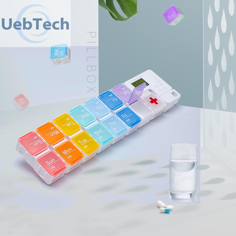 [Hàng mới về] Hộp đựng thuốc Uebtech có đồng hồ hẹn giờ 14 ngăn