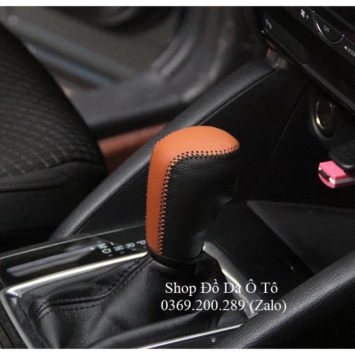 Bao da bọc cần số + phanh tay xe Mazda 2,3,6, Cx5, CX8 bằng da bò, hàng việt chất lượng cao