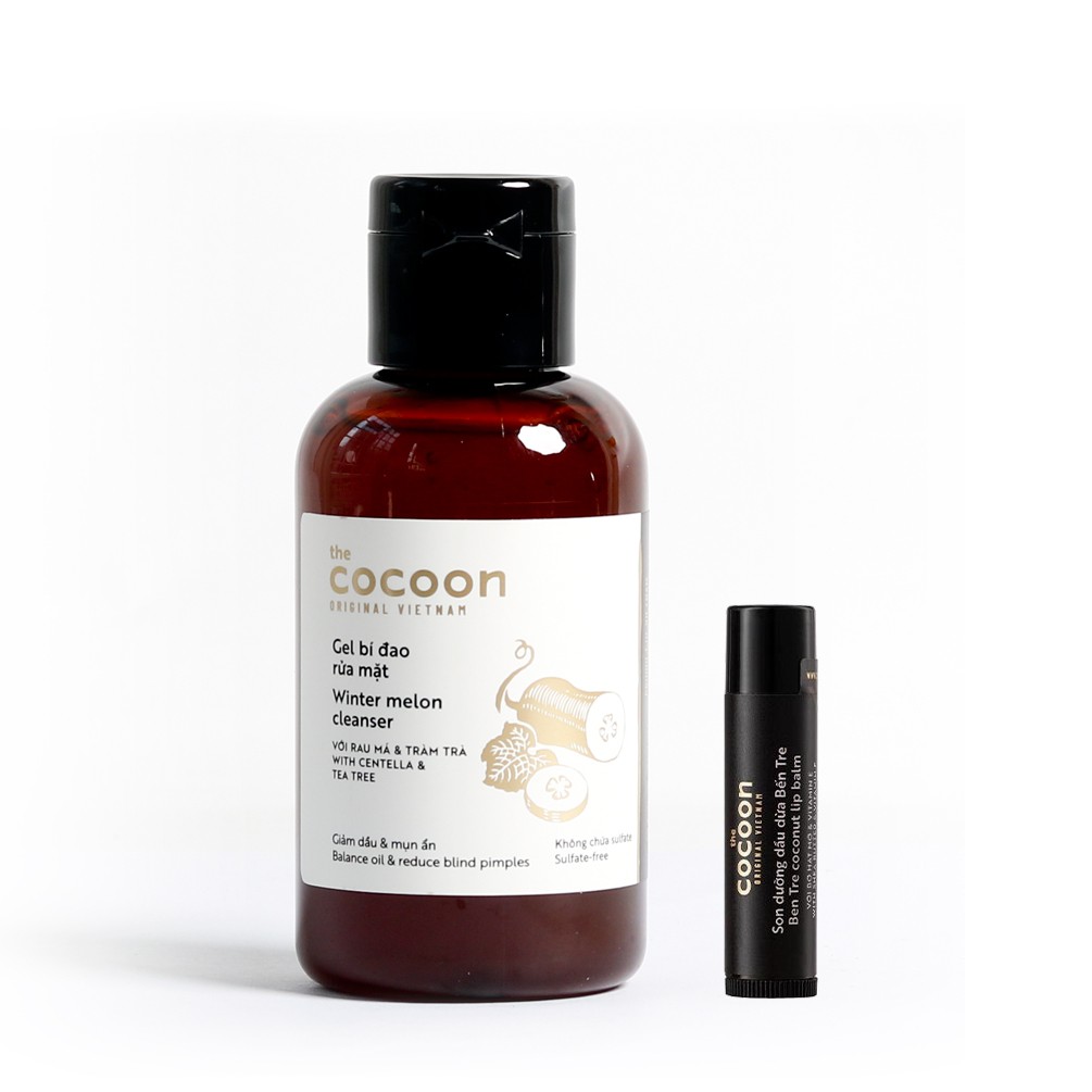 Combo Gel bí đao rửa mặt Cocoon 140ml + Son dưỡng môi dầu dừa bến tre cocoon 5g