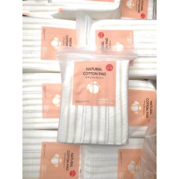 Bông Tẩy Trang 3 Lớp Natural 222 HASSTSU LOGO Đỏ Miếng Mẫu Mới 100% Cotton Thiên Nhiên
