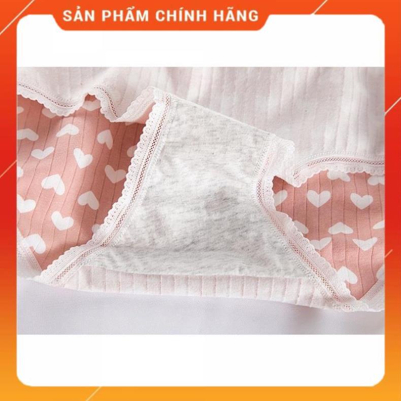 Quần Lót Cotton Tăm Co Dãn 4 Chiều Tim Hồng Dễ Thương