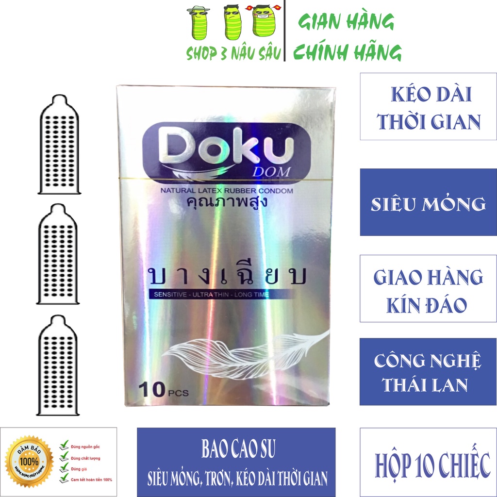 [ CHÍNH HÃNG ] - BAO CAO SU DOKU DOM BẠC, SIÊU MỎNG, TRƠN HỘP 10 CHIẾC