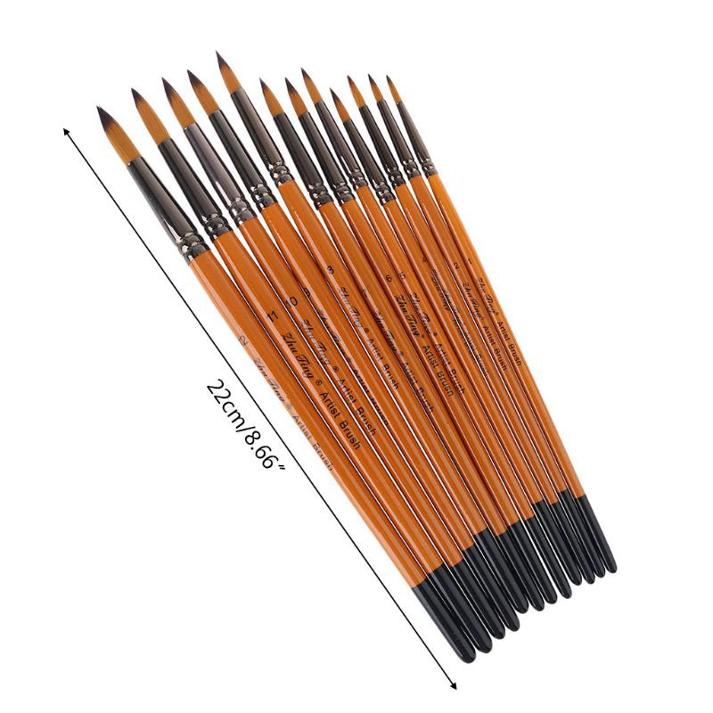 Bộ 12 Cọ Vẽ Màu Nước Acrylic Gouache Loại Tốt Chuyên Nghiệp Sợi Nylon